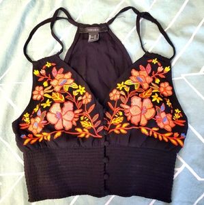 Forever 21 Flower Embroidery string top tank